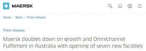 馬士基在澳大利亞開設(shè)七家新工廠 加強(qiáng)其在澳大利亞全渠道履行能力-物流之家