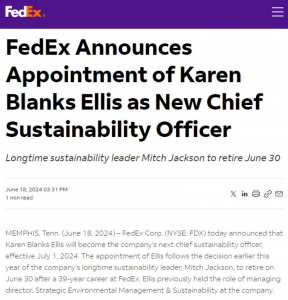 聯(lián)邦快遞宣布新任首席可持續(xù)發(fā)展官-物流之家