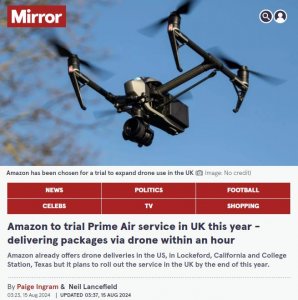 亞馬遜將于今年年底在英國推出無人機送貨服務-物流之家