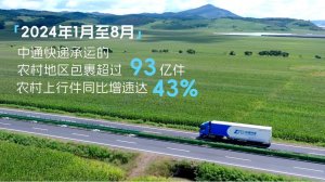 中通快遞：2024 年 1 月至 8 月承運逾 93 億件農(nóng)村包裹-物流之家