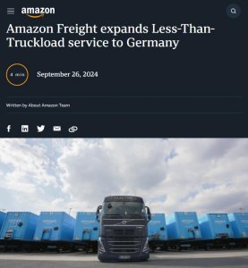 亞馬遜于德國正式推出零擔物流運輸計劃-物流之家