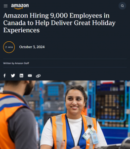 亞馬遜加拿大站擬開設(shè)五個新的配送站,并進(jìn)行 9000 名員工的招聘工作-物流之家