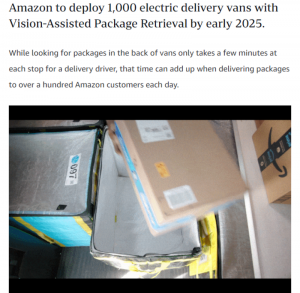亞馬遜公司將為其電動送貨車引入人工智能包裹檢索技術(shù)-物流之家