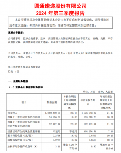 圓通速遞前三季度凈利潤29.3億元 同比增長10.21%-物流之家