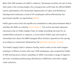 聯邦快遞關停美國黎巴嫩市服務 裁減超200名員工-物流之家
