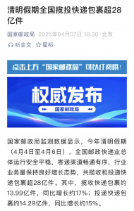 清明假期全國攬投快遞包裹超28億件-物流之家